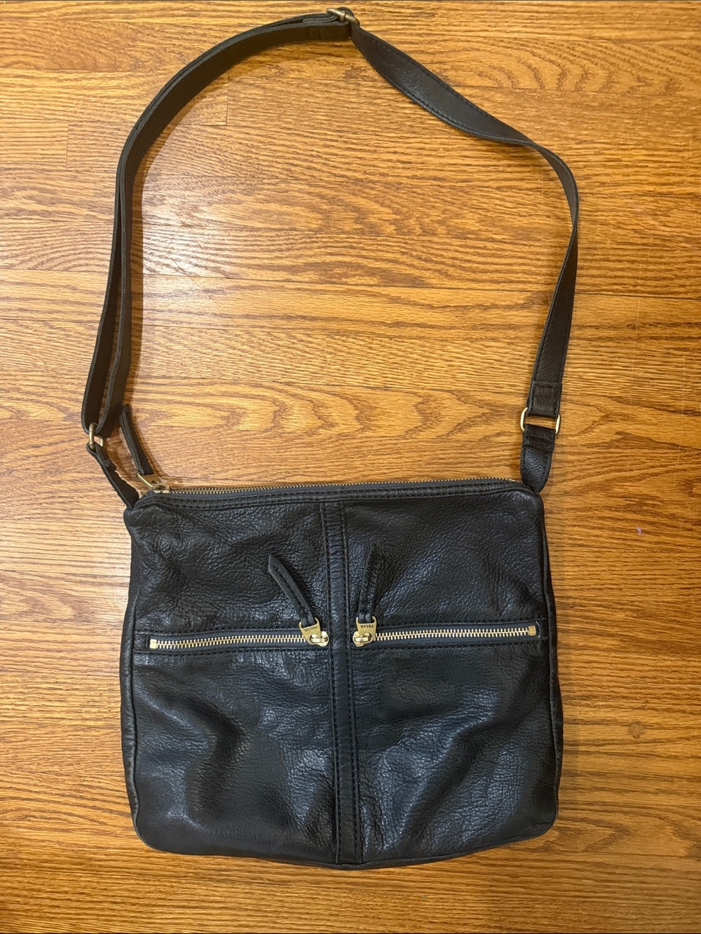 Fossil Black Leather Bag with Gold Zippers